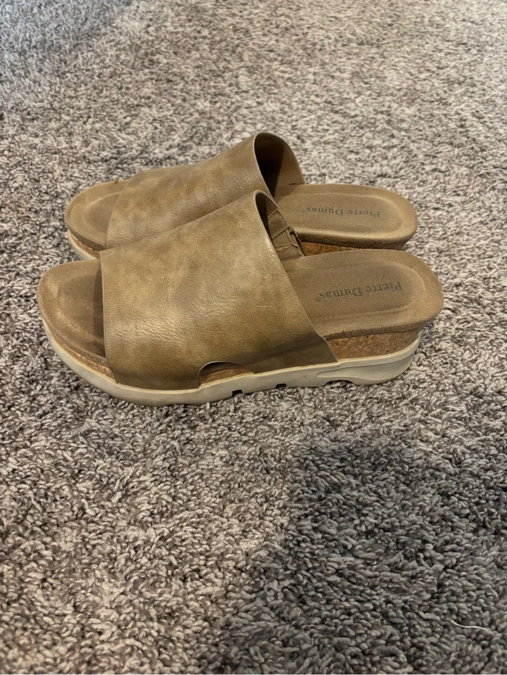Pierre Dumas Olive-Tan Slide Mules with Platform Sole